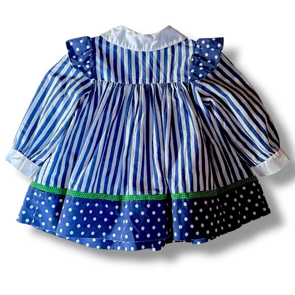 Vintage Nannette Toddler Girls Dress Sz 18 Month Blue White Stripe Jungle Animal - Picture 7 of 8